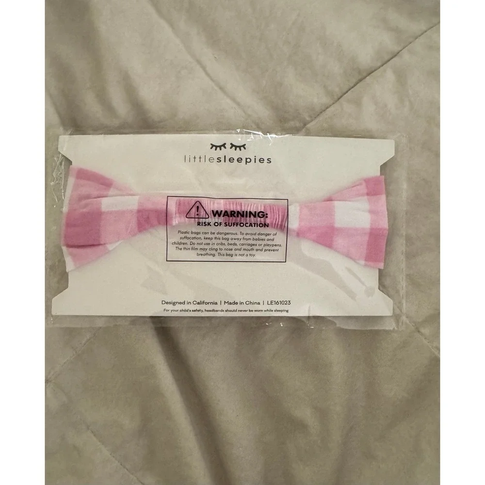 NWT Little Sleepies Pink Gingham Bamboo Headband Bow 4-8 yrs